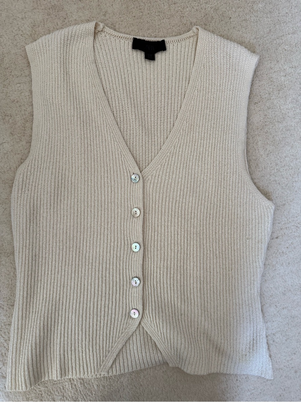 Zara Cream Ribbed Knit Button-Front Tank Top/Vest